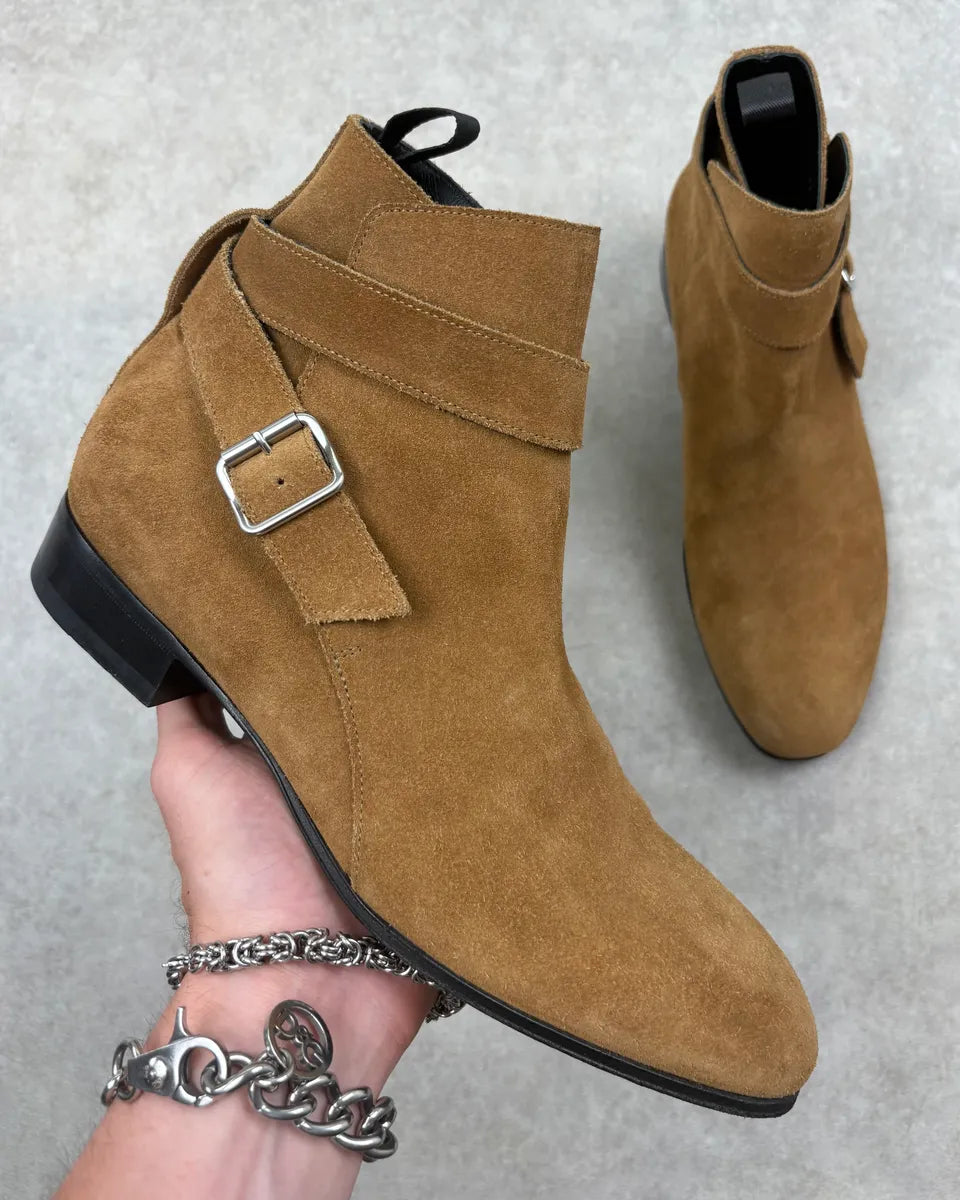 Balenciaga Camel Suede Buckle Chelsea Boots jQtJTLF 0