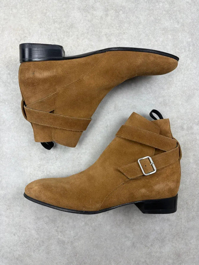 Balenciaga Camel Suede Buckle Chelsea Boots jQtJTLF 3