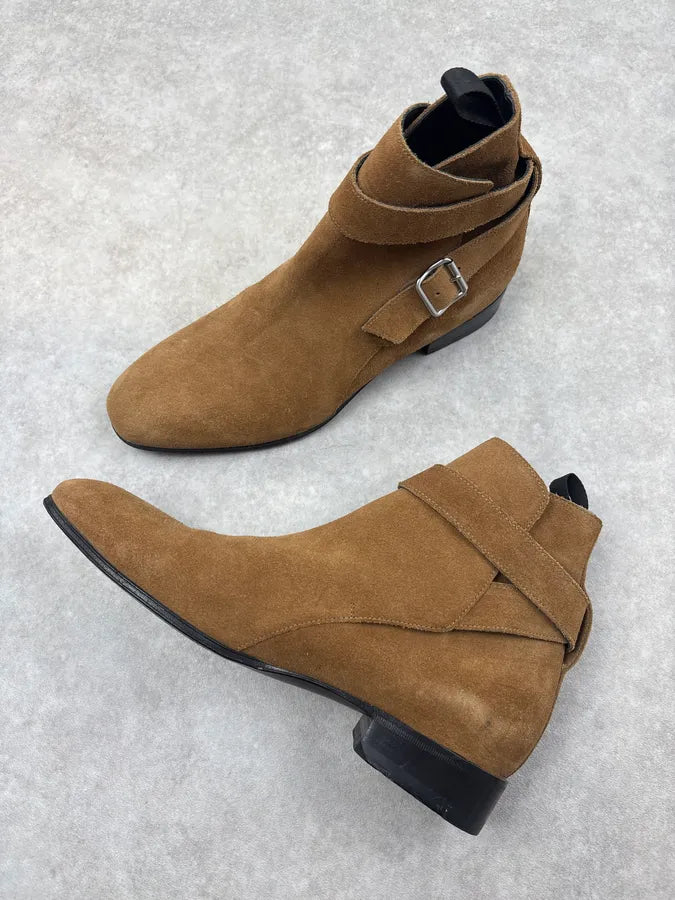 Balenciaga Camel Suede Buckle Chelsea Boots jQtJTLF 5