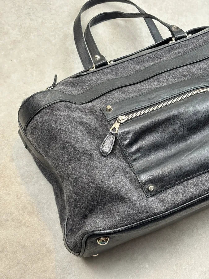 2000s Balenciaga Grey Wool Leather Multi-Pocket Handle Bag NKjfzEI 4