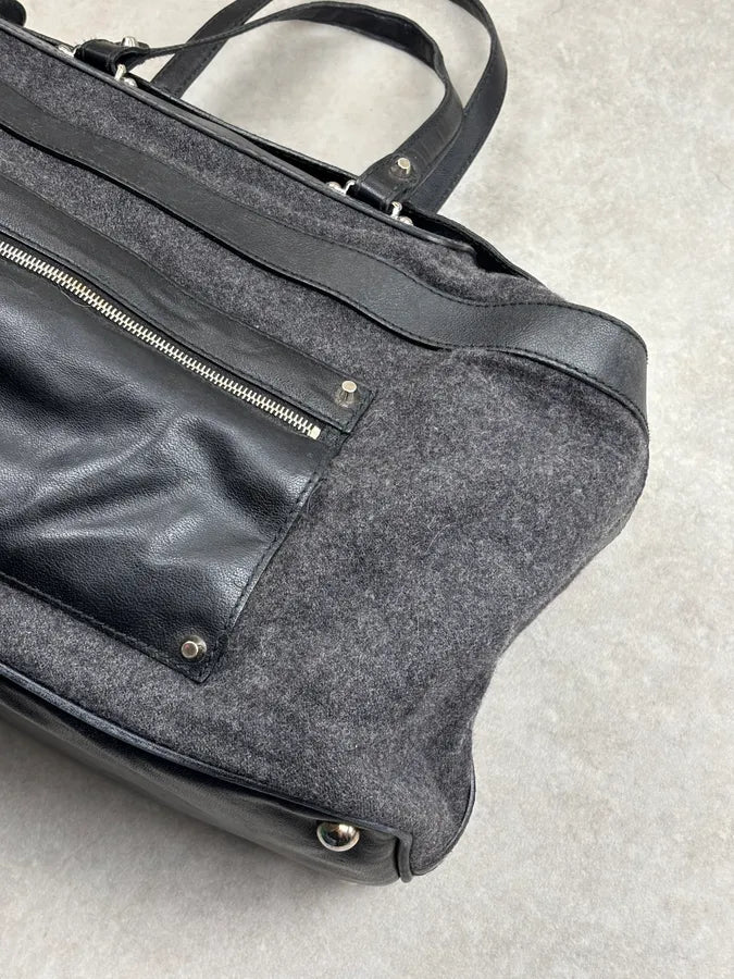 2000s Balenciaga Grey Wool Leather Multi-Pocket Handle Bag NKjfzEI 5