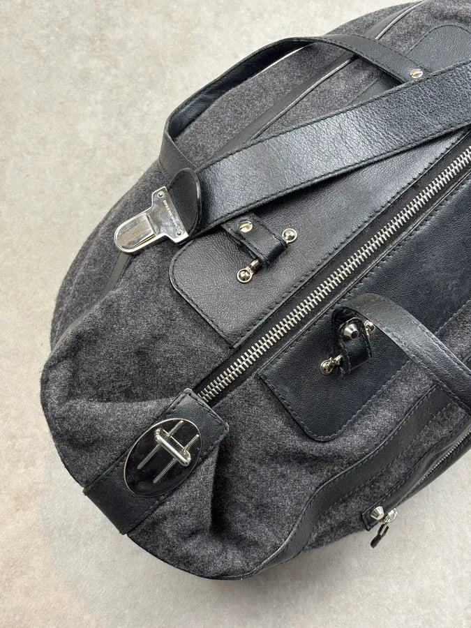 2000s Balenciaga Grey Wool Leather Multi-Pocket Handle Bag NKjfzEI 8