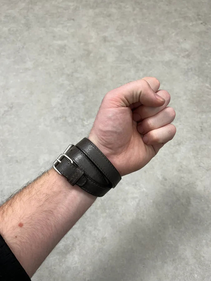 Balenciaga Charcoal Leather Wrap Double Buckle Bracelet   LOIonwK 2