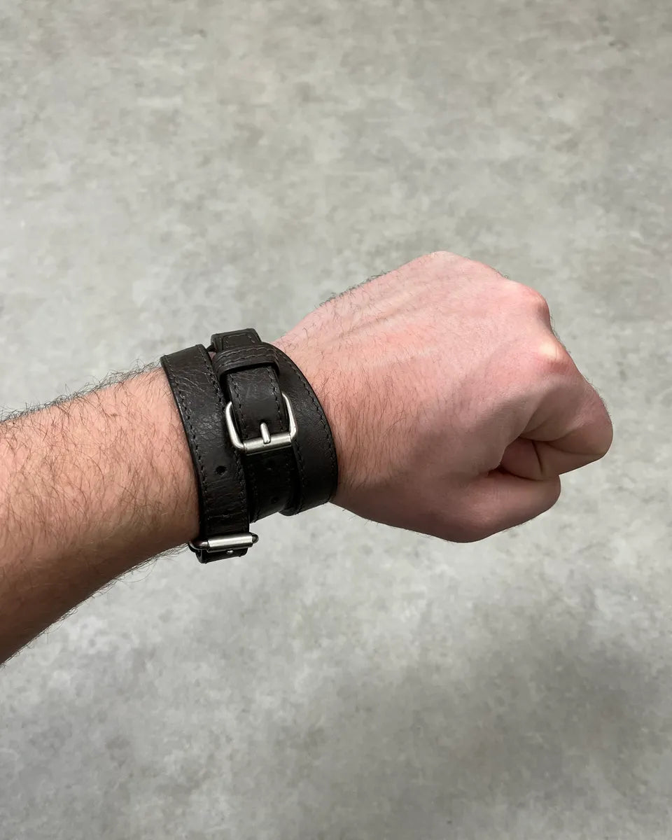 Balenciaga Charcoal Leather Wrap Double Buckle Bracelet   LOIonwK 0