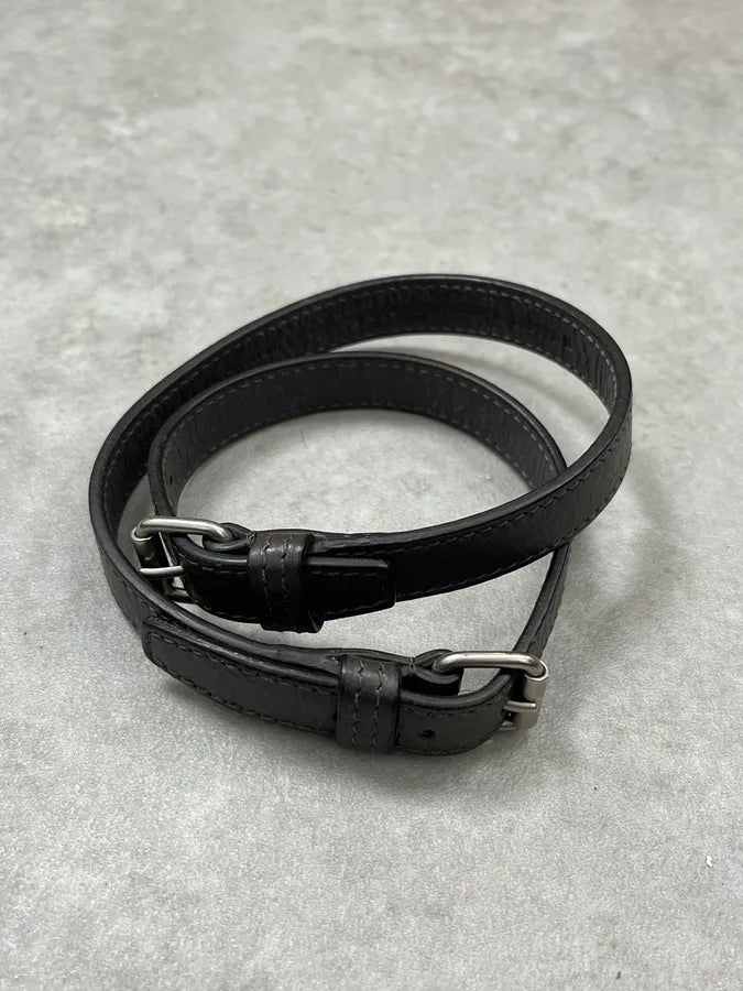 Balenciaga Charcoal Leather Wrap Double Buckle Bracelet   LOIonwK 4