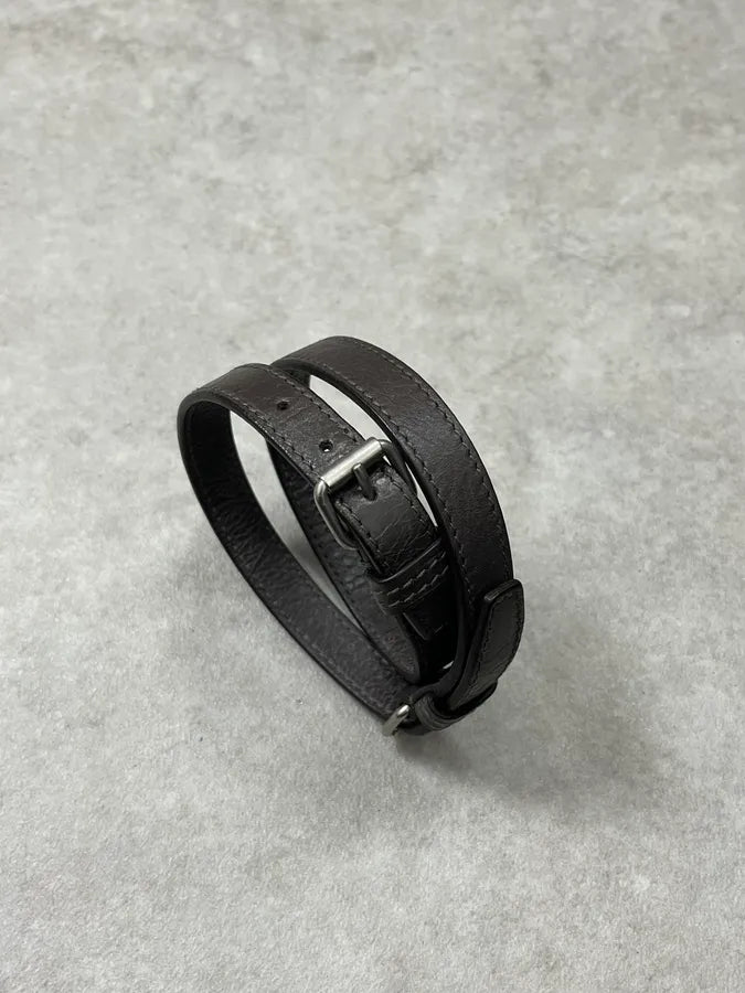 Balenciaga Charcoal Leather Wrap Double Buckle Bracelet   LOIonwK 1