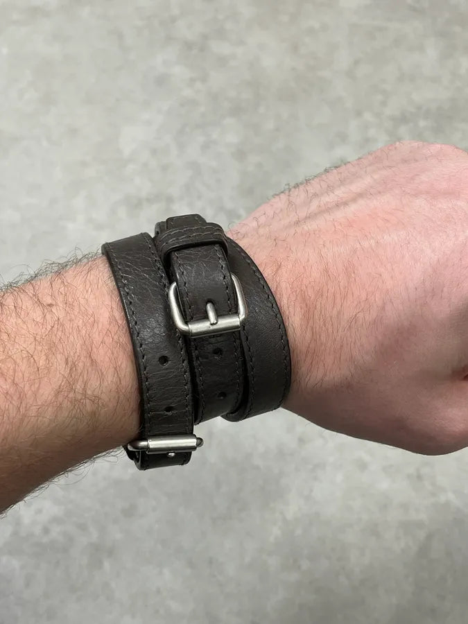 Balenciaga Charcoal Leather Wrap Double Buckle Bracelet   LOIonwK 3