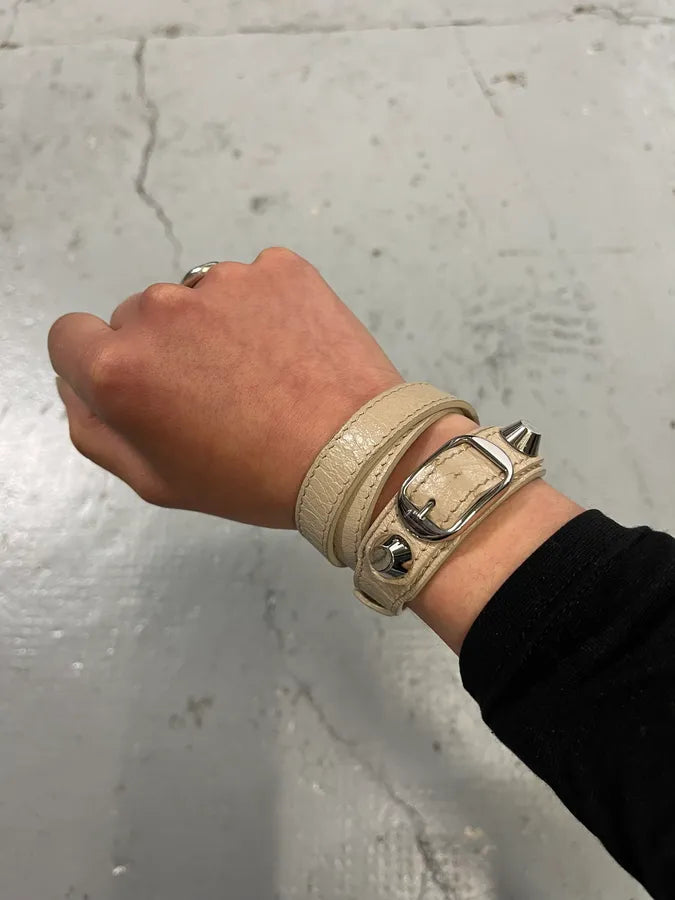 Balenciaga City Beige Studded Leather Bracelet pQgCjOh 0