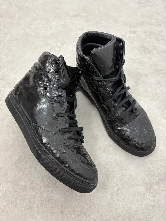 Balenciaga City Black Cracked Leather High Sneakers sjzWddc 4