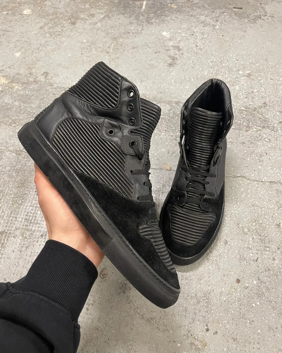 Balenciaga City Black Plissed Leather Suede High Shoes (42.5eu/us9) 0