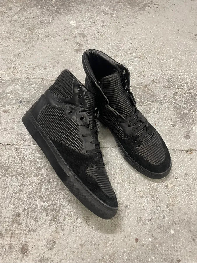 Balenciaga City Black Plissed Leather Suede High Shoes (42.5eu/us9) 4