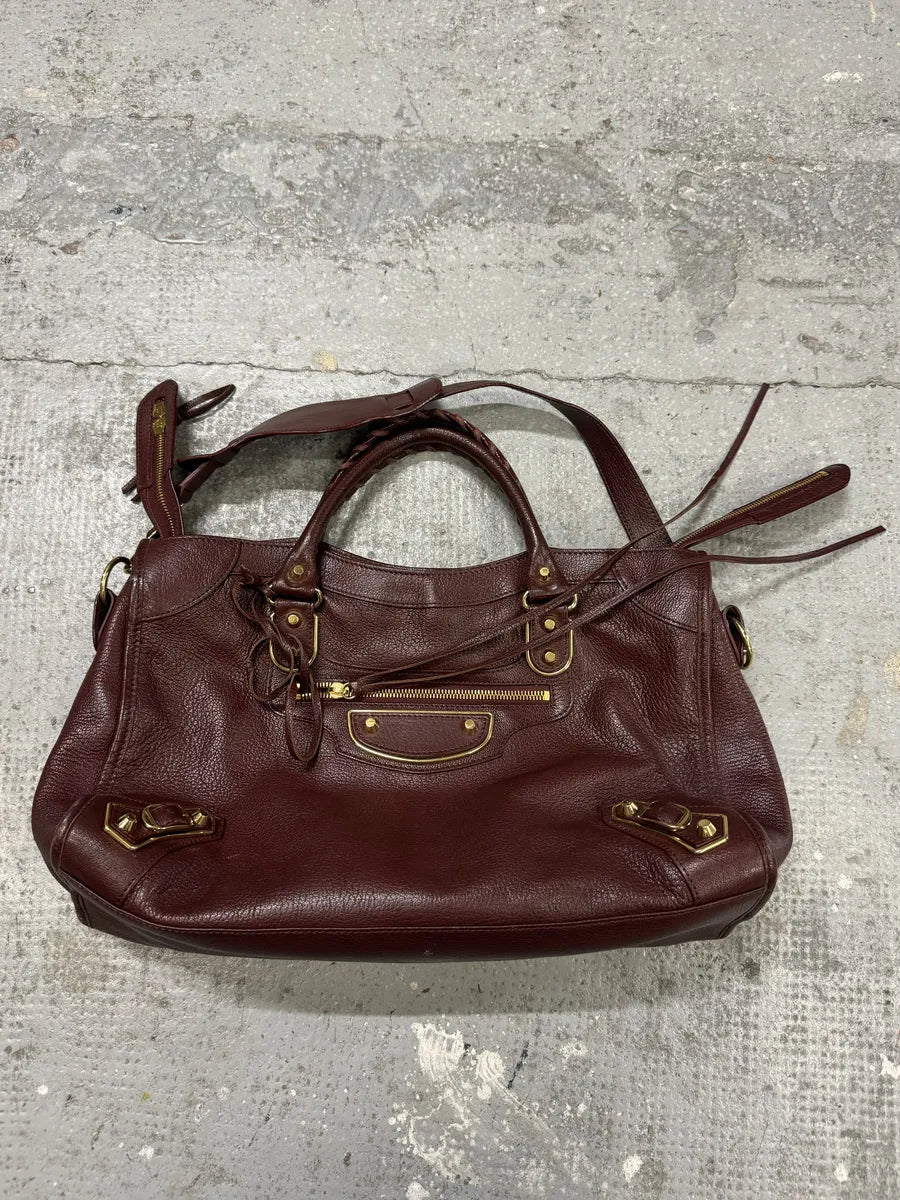 Balenciaga City Bordeaux Gold Leather Handle Bag (OS) ICyHBmZ 0
