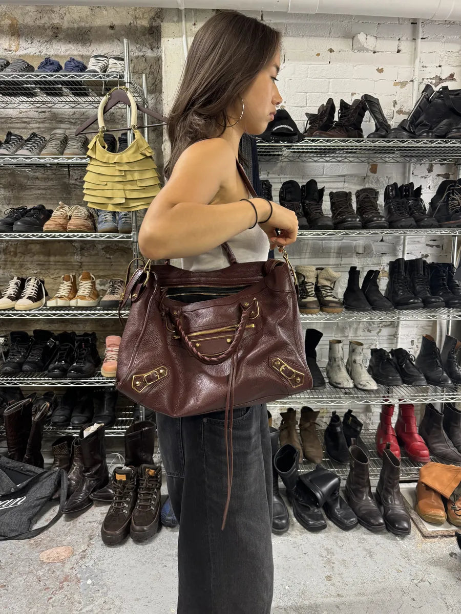 Balenciaga City Bordeaux Gold Leather Handle Bag (OS) ICyHBmZ 1