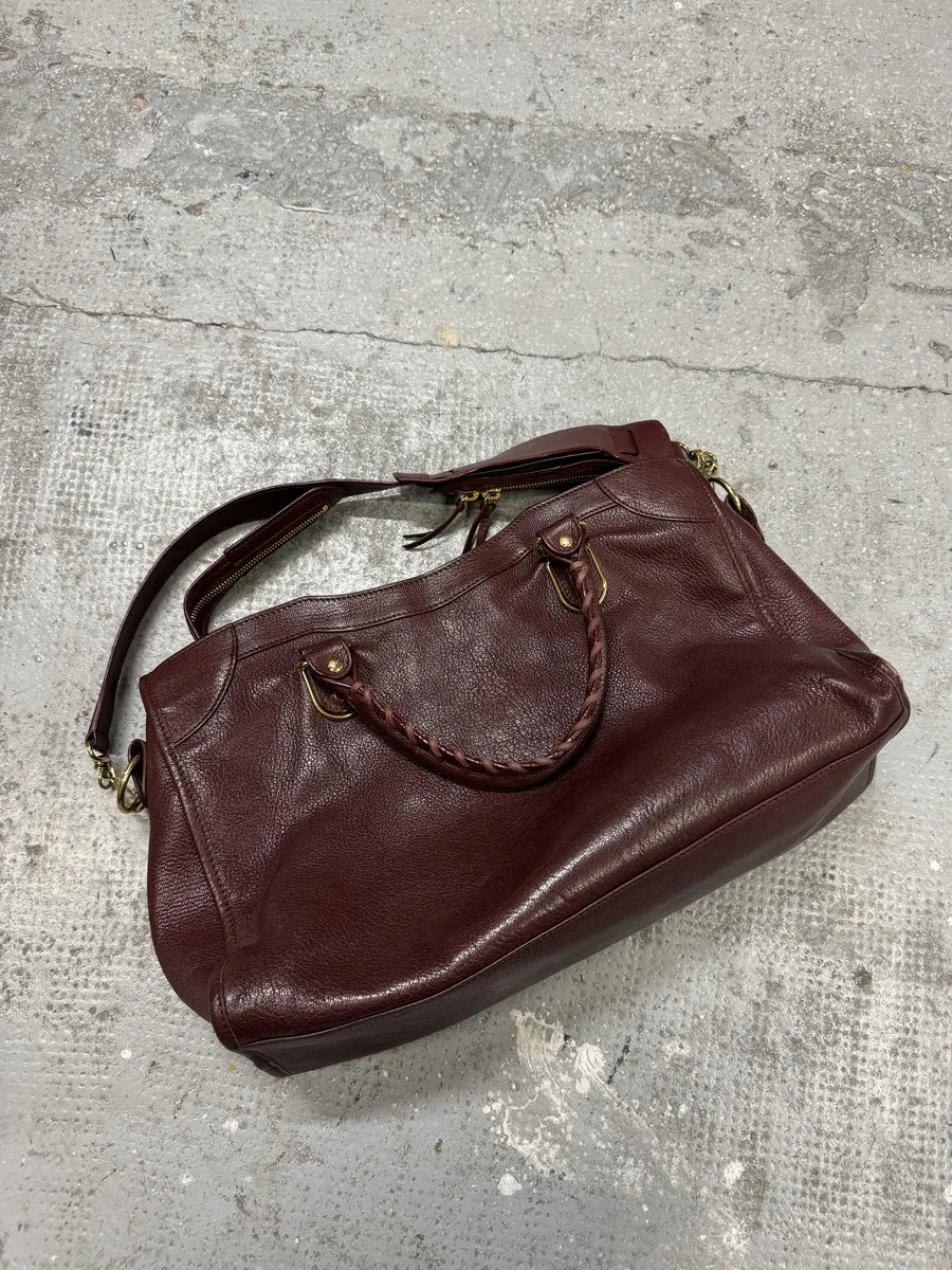 Balenciaga City Bordeaux Gold Leather Handle Bag (OS) ICyHBmZ 10