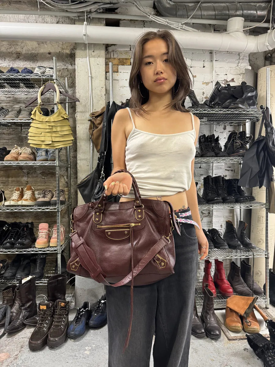 Balenciaga City Bordeaux Gold Leather Handle Bag (OS) ICyHBmZ 2