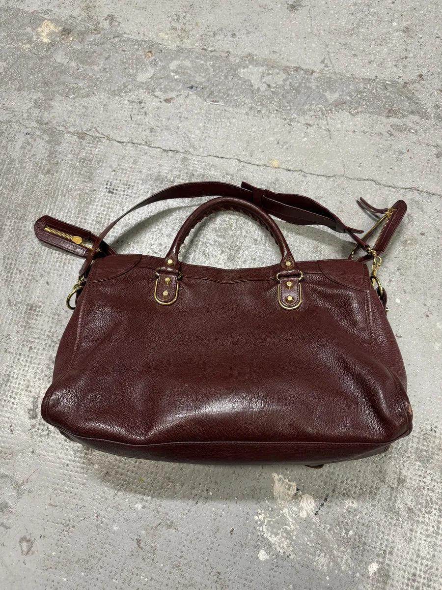 Balenciaga City Bordeaux Gold Leather Handle Bag (OS) ICyHBmZ 3