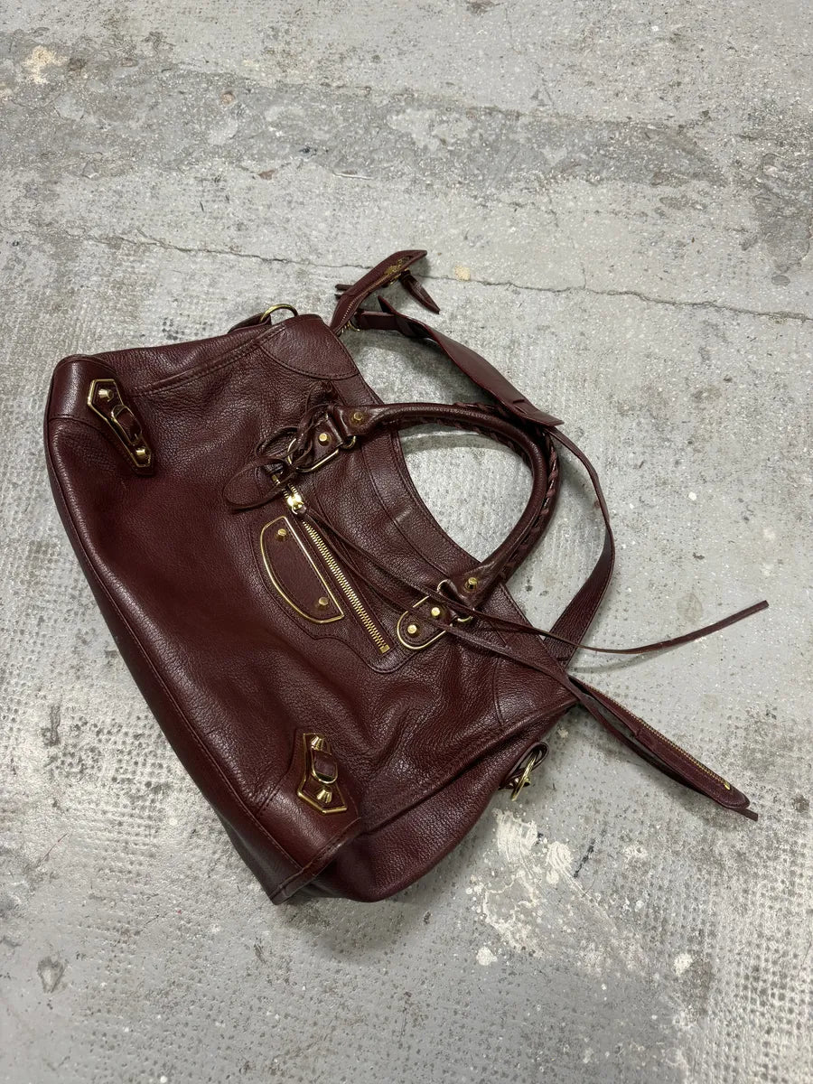 Balenciaga City Bordeaux Gold Leather Handle Bag (OS) ICyHBmZ 5