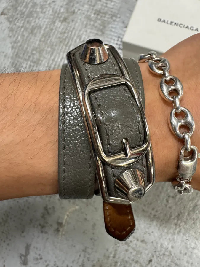 Balenciaga City Grey Olive Leather Studded Bracelet – Dolce Vita Hub