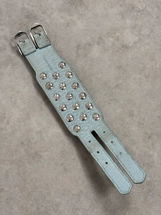 Balenciaga City Light Blue Studded Leather Bracelet PXFzpQp 3