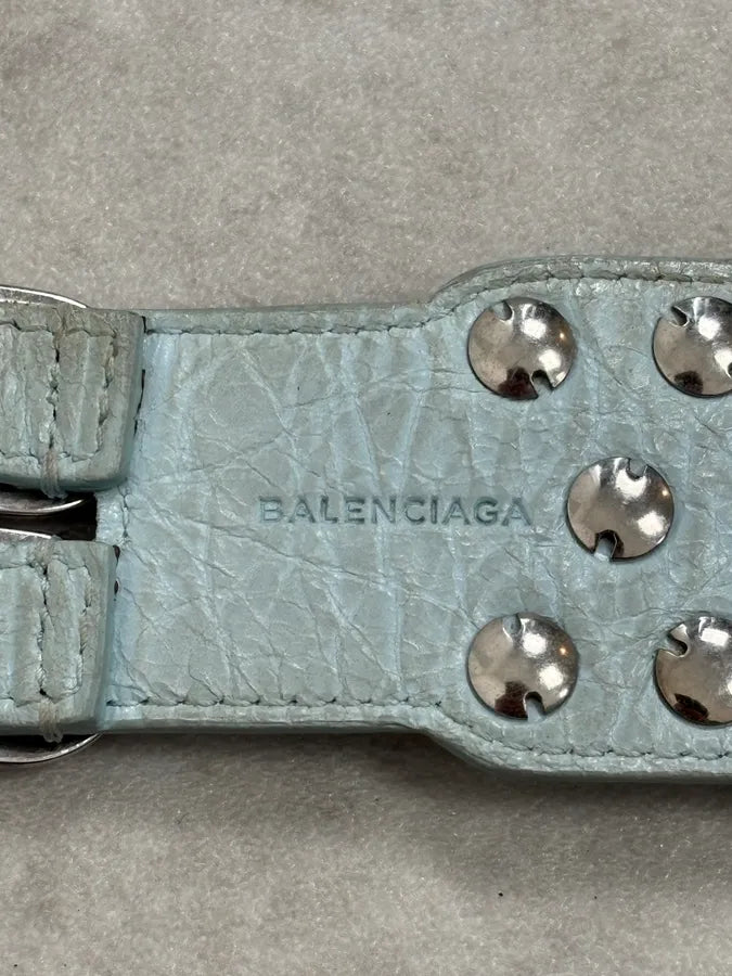 Balenciaga City Light Blue Studded Leather Bracelet PXFzpQp 4