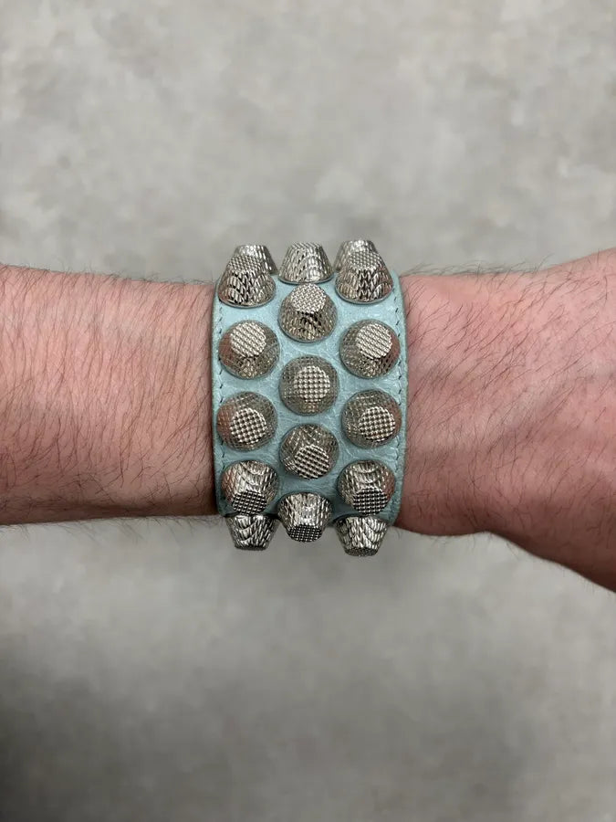 Balenciaga City Light Blue Studded Leather Bracelet PXFzpQp 1