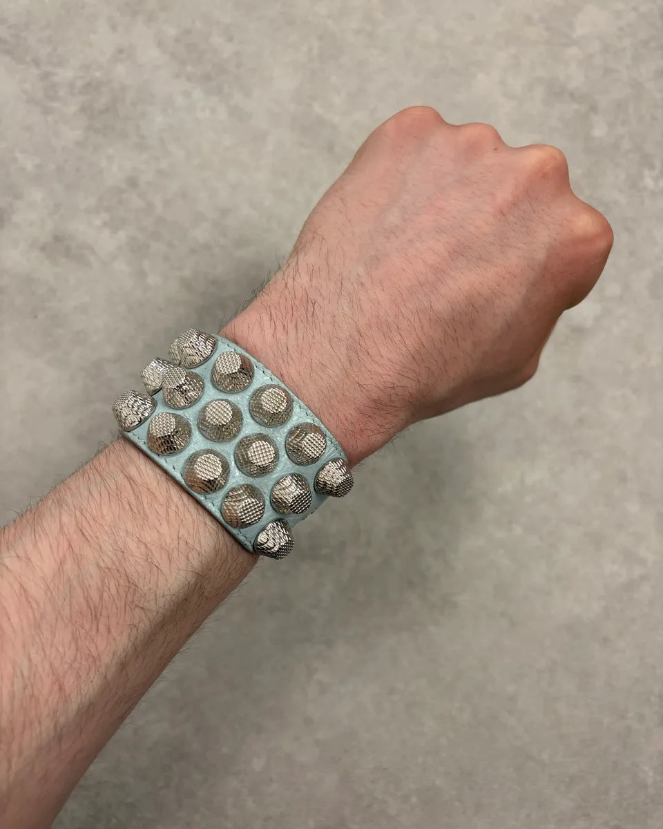 Balenciaga City Light Blue Studded Leather Bracelet PXFzpQp 0