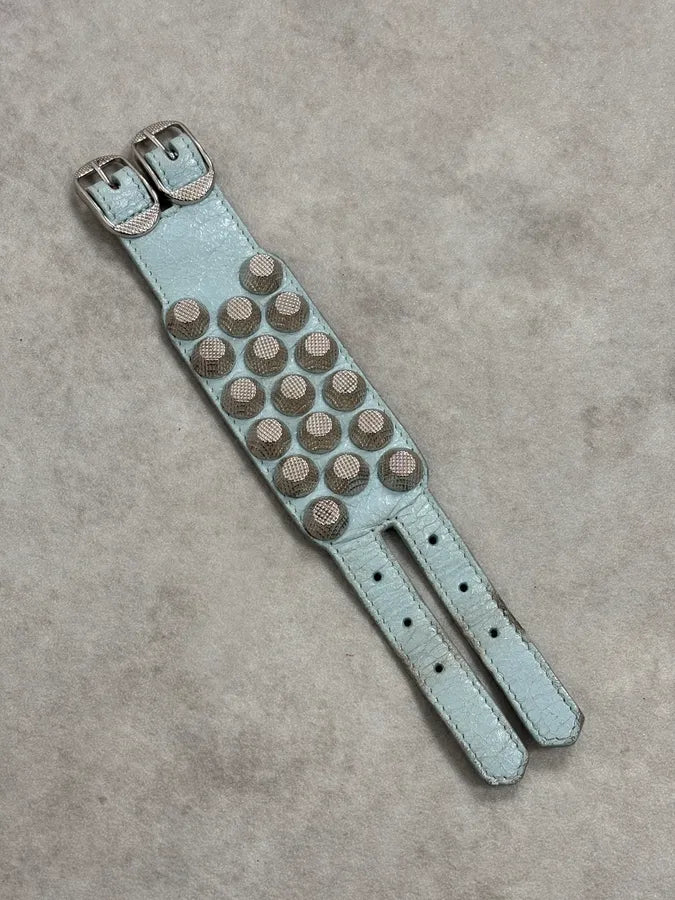 Balenciaga City Light Blue Studded Leather Bracelet PXFzpQp 2