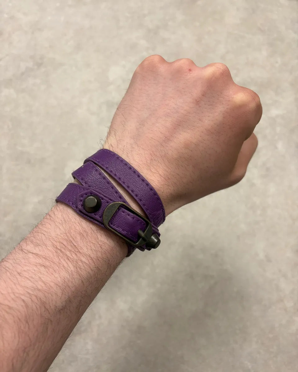 Balenciaga City Purple Studded Leather Bracelet hKxUJMf 0