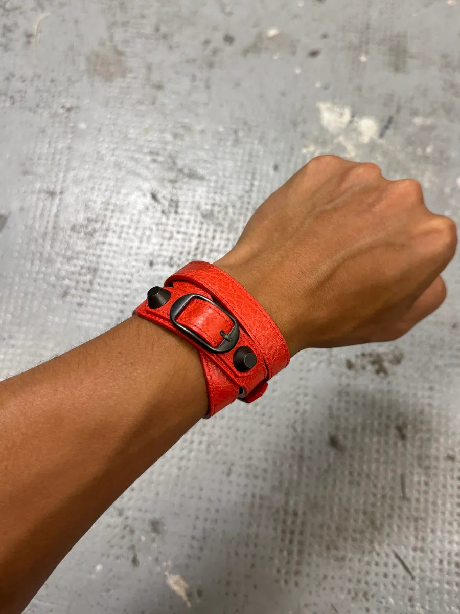 Balenciaga City Orange Studded Leather Bracelet AglzmhX 0