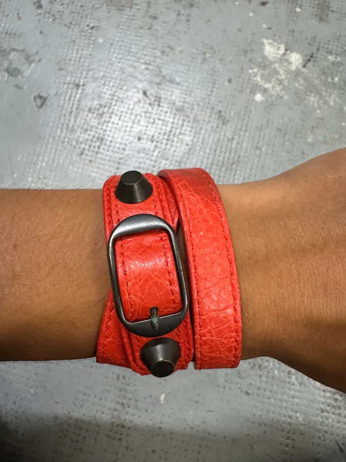 Balenciaga City Orange Studded Leather Bracelet AglzmhX 2