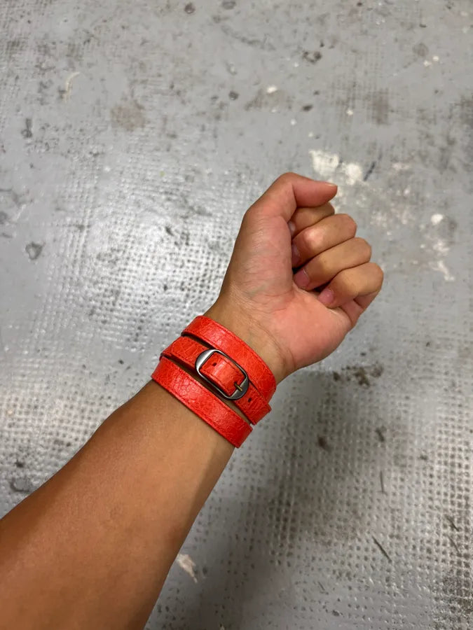 Balenciaga City Orange Studded Leather Bracelet AglzmhX 3