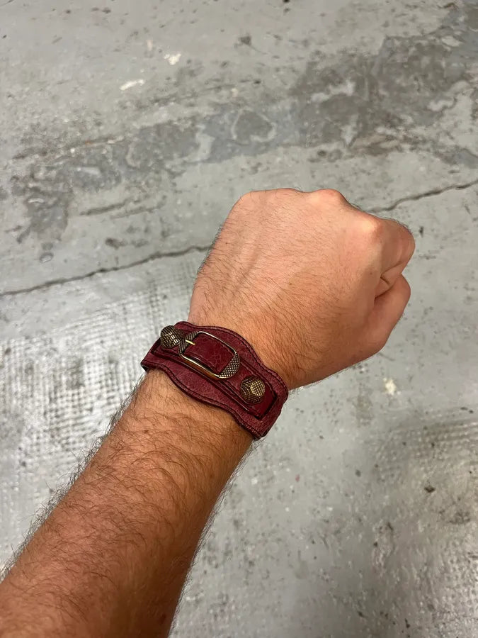 Balenciaga City Red Studded Leather Bracelet eQYljte 1