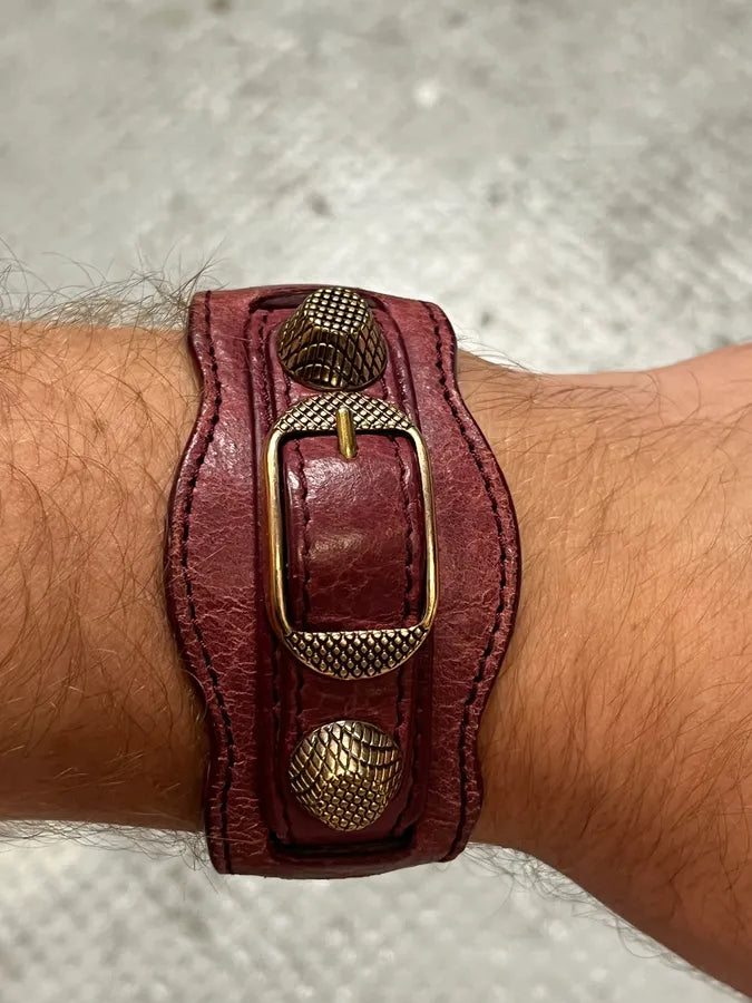 Balenciaga City Red Studded Leather Bracelet eQYljte 2
