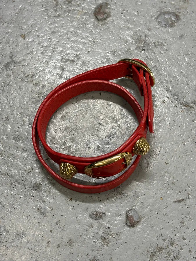 Balenciaga City Red Studded Leather Bracelet XvgwCVX 3