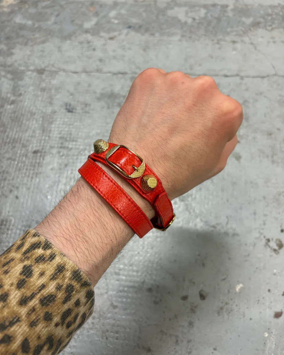 Balenciaga City Red Studded Leather Bracelet XvgwCVX 0