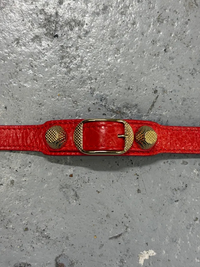 Balenciaga City Red Studded Leather Bracelet XvgwCVX 4