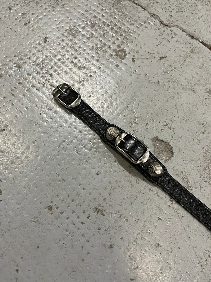 Balenciaga City Studded Black Leather Armband Bracelet YhsyeTn 5