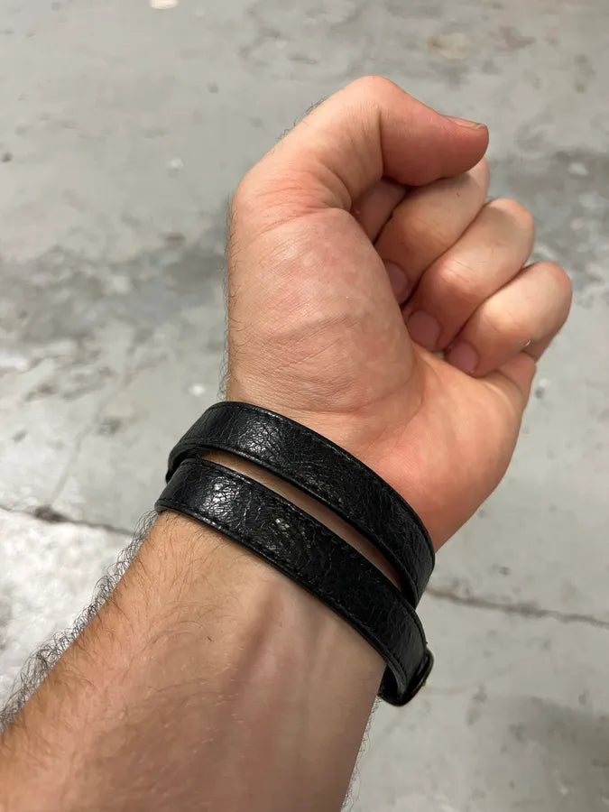 Balenciaga City Studded Black Leather Bracelet fQvBQlJ 1
