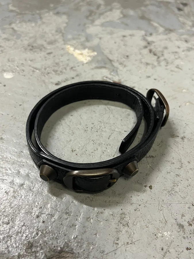 Balenciaga City Studded Black Leather Bracelet fQvBQlJ 4