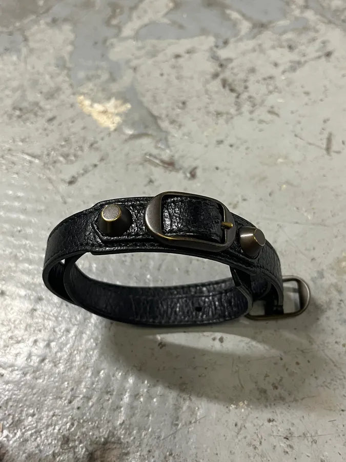 Balenciaga City Studded Black Leather Bracelet fQvBQlJ 3