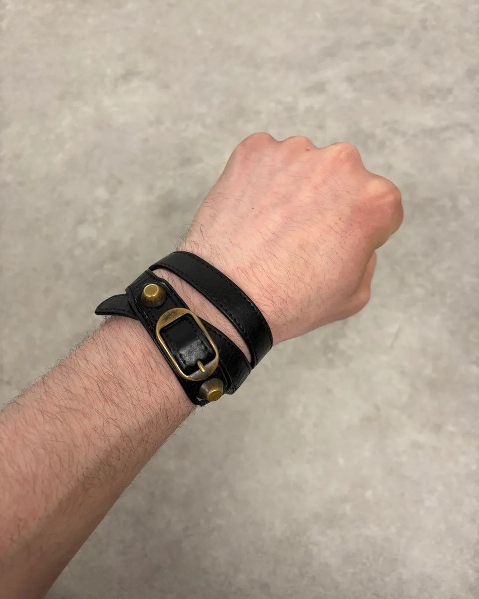 Balenciaga City Studded Black Leather Bracelet YhsyeTn 0