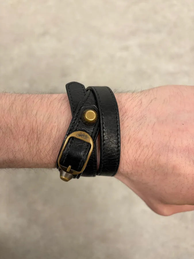 Balenciaga City Studded Black Leather Bracelet YhsyeTn 2