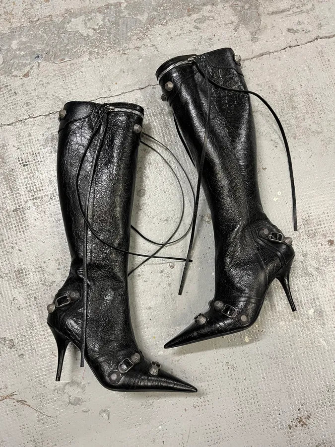 Balenciaga City Studded Cagole 90 Black Heels Boots rNmeIwP 0