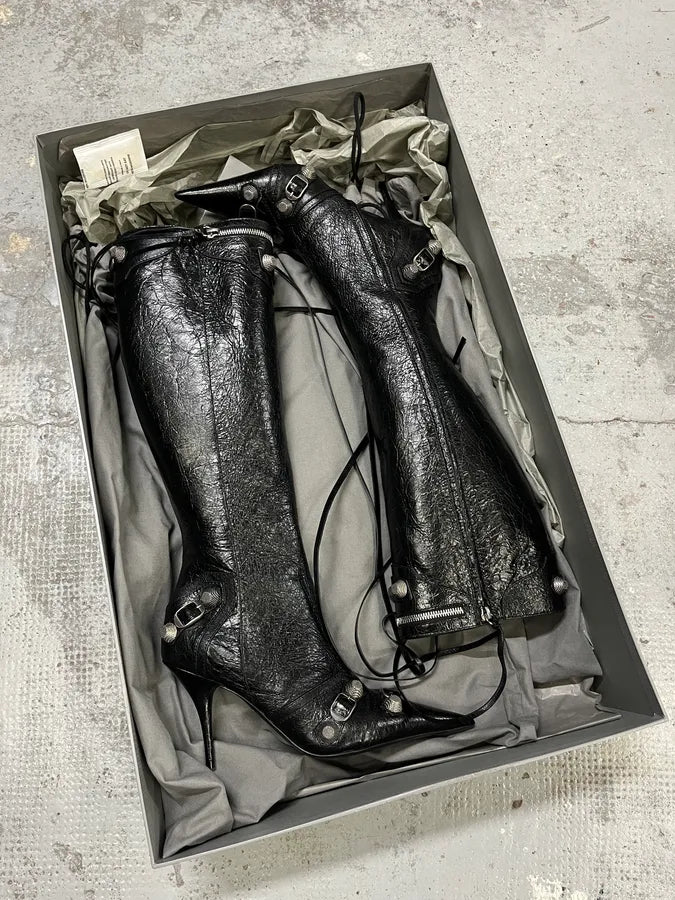 Balenciaga City Studded Cagole 90 Black Heels Boots rNmeIwP 2