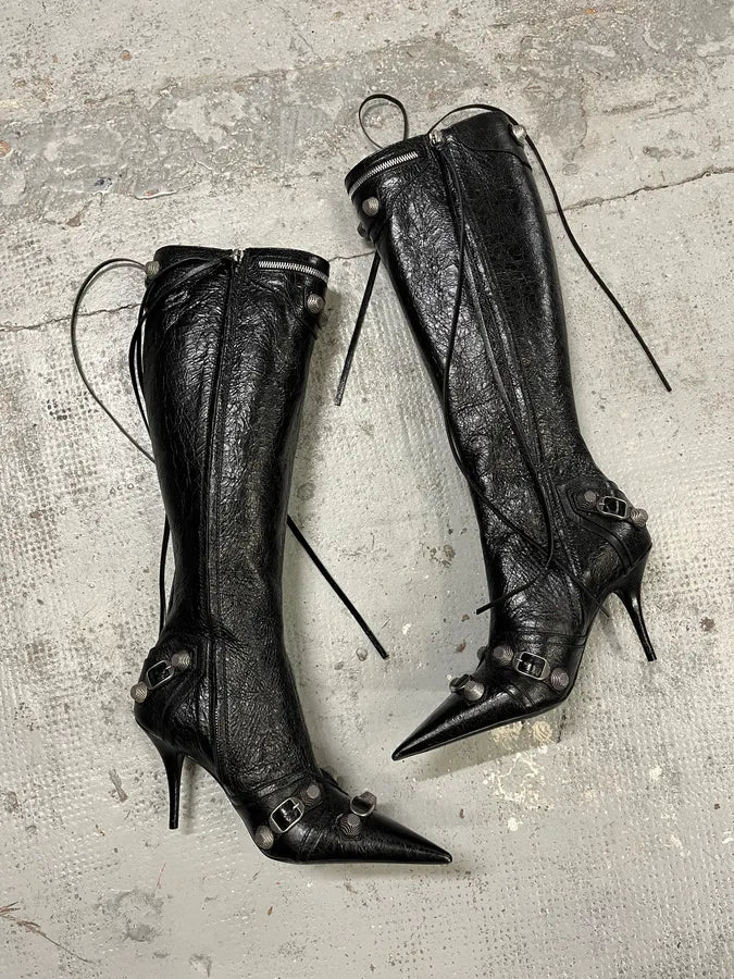 Balenciaga City Studded Cagole 90 Black Heels Boots rNmeIwP 3