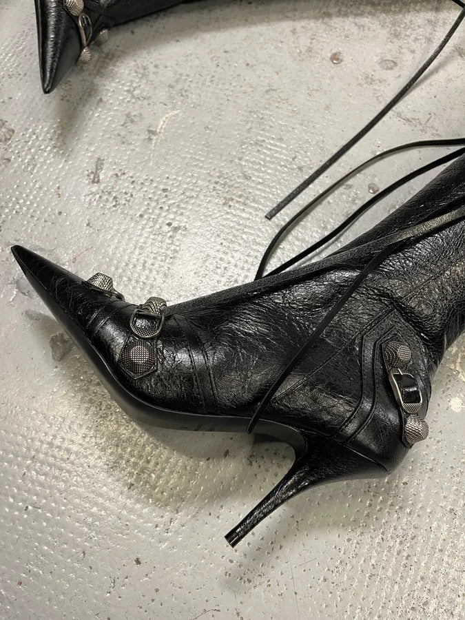 Balenciaga City Studded Cagole 90 Black Heels Boots rNmeIwP 5