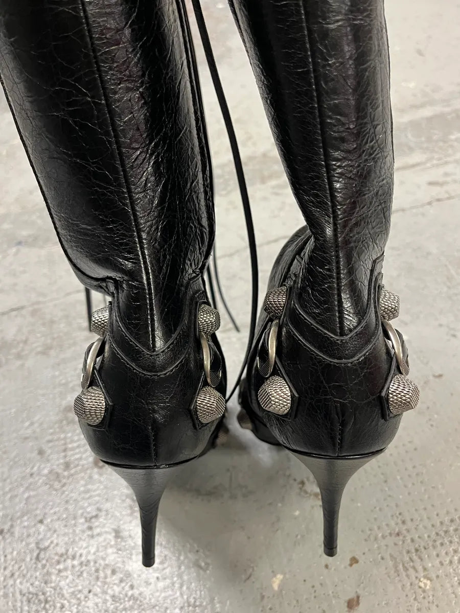 Balenciaga City Studded Cagole 90 Black Heels Boots rNmeIwP 6