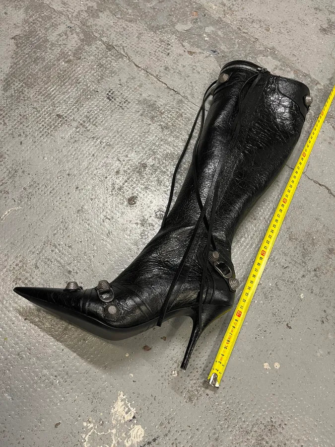Balenciaga City Studded Cagole 90 Black Heels Boots rNmeIwP 7