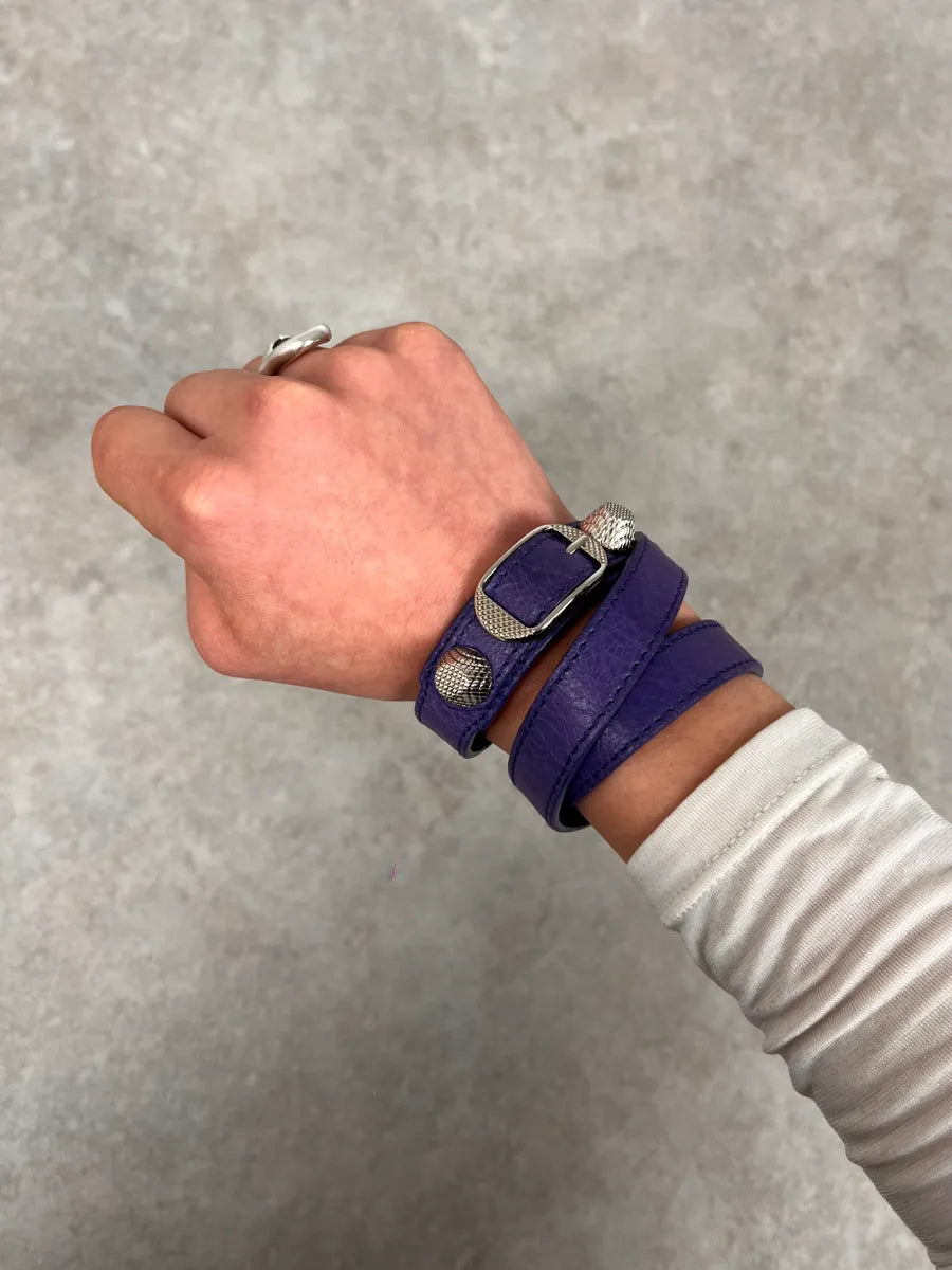 Balenciaga City Studded Purple Leather Bracelet IOQSrvQ 0