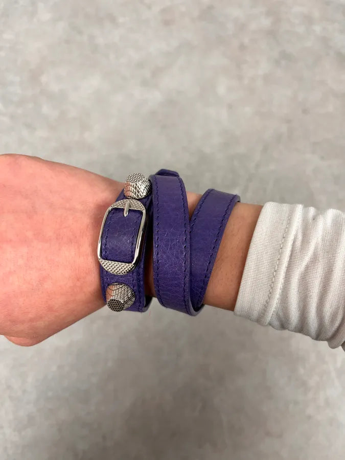 Balenciaga City Studded Purple Leather Bracelet IOQSrvQ 2